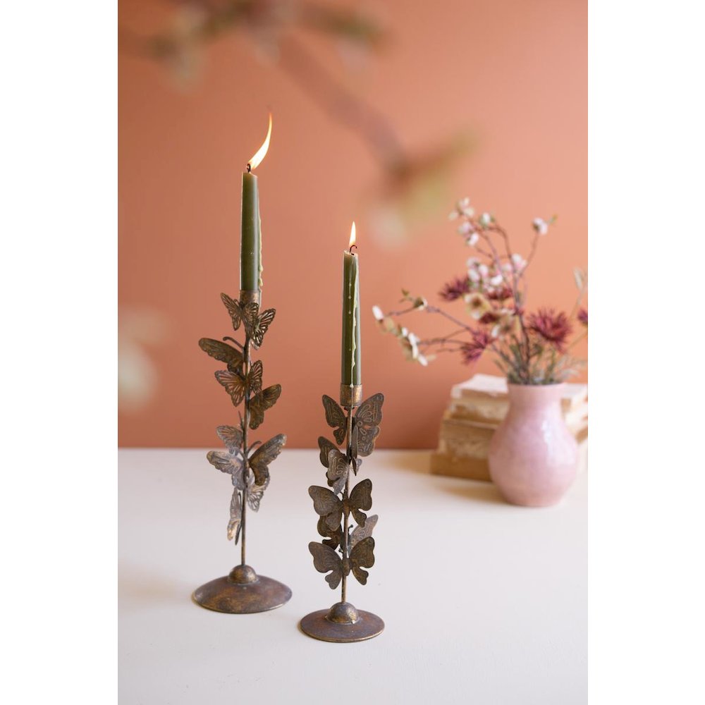 Set of Two Butterflies Taper Candle Holders