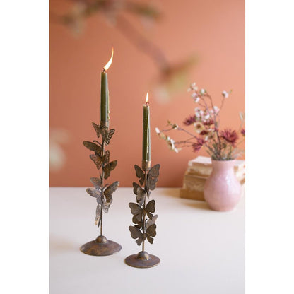 Set of Two Butterflies Taper Candle Holders