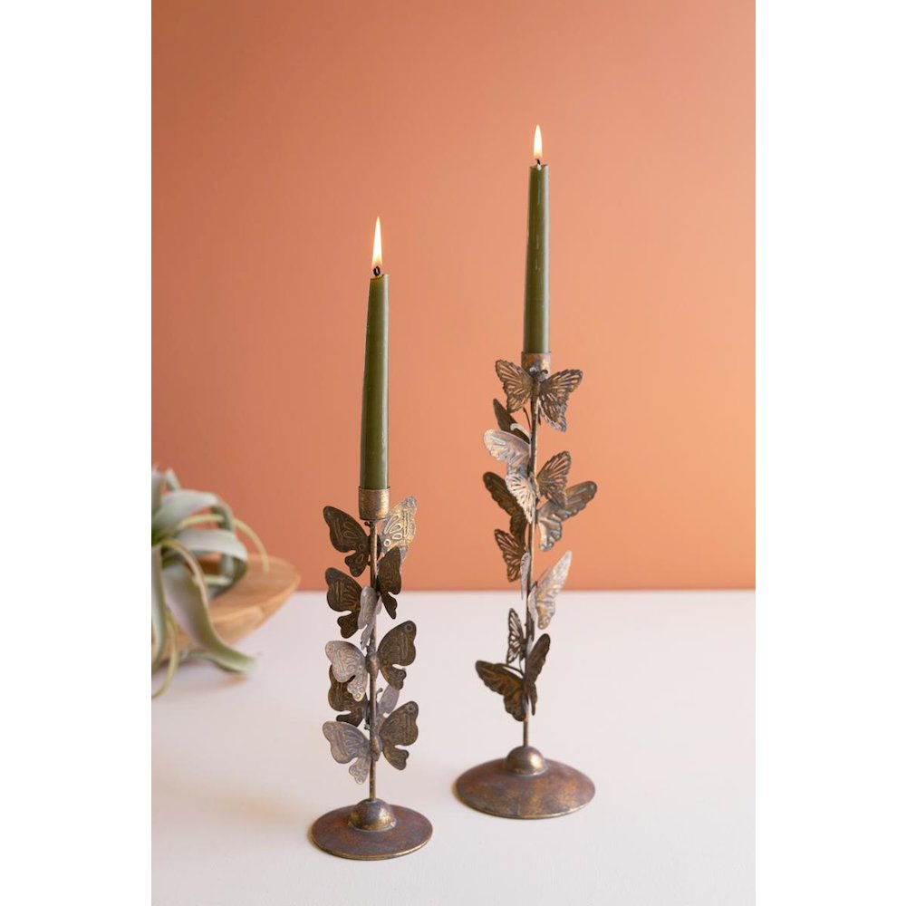 Set of Two Butterflies Taper Candle Holders