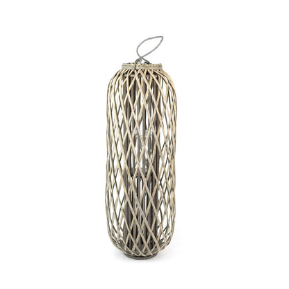 Tall Grey Willow Lantern With Glass - Extra Large