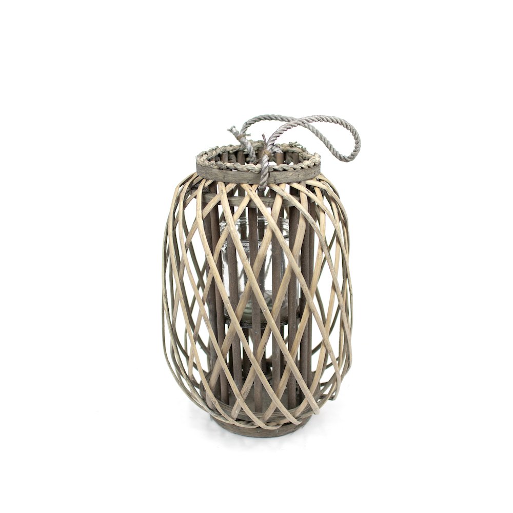Grey Willow Lantern With Glass - Small