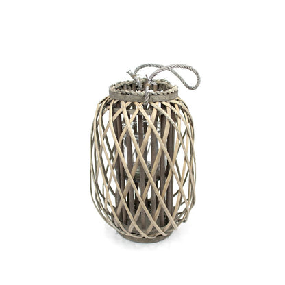 Grey Willow Lantern With Glass - Small