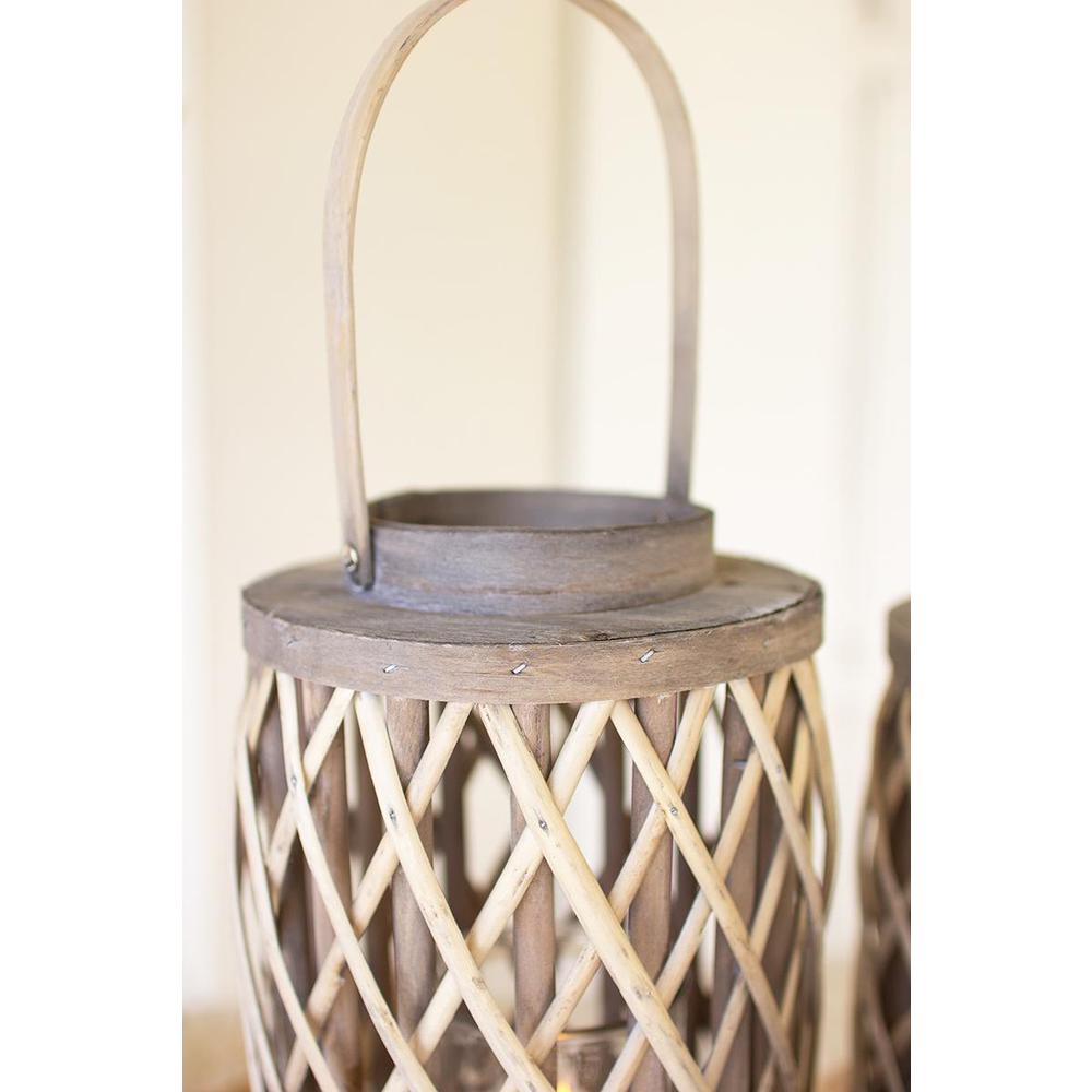 Set Of Four Grey Willow Cylinder Lanterns W Glass Inserts