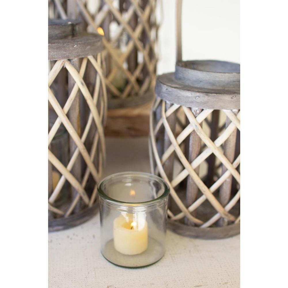 Set Of Four Grey Willow Cylinder Lanterns W Glass Inserts