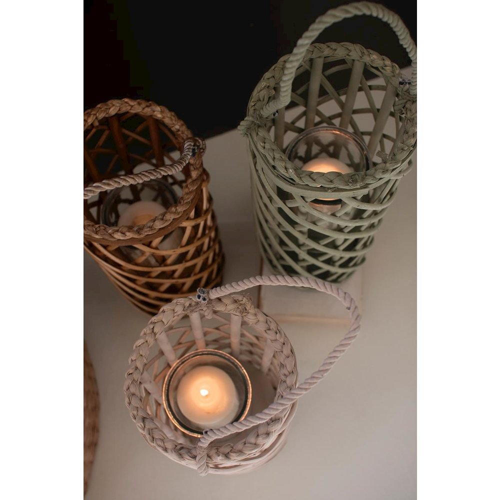 Set Of Three Willow Lanterns With Glass Inserts - One Each