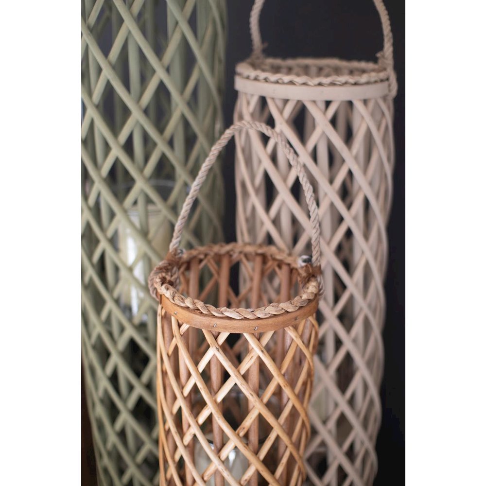 Set Of Three Willow Lanterns With Glass Inserts - One Each