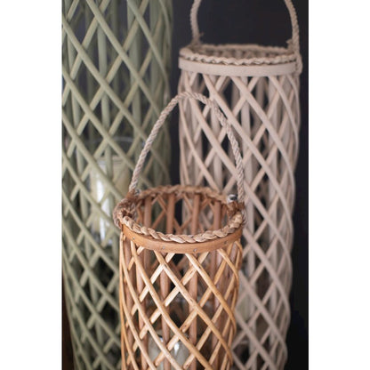 Set Of Three Willow Lanterns With Glass Inserts - One Each