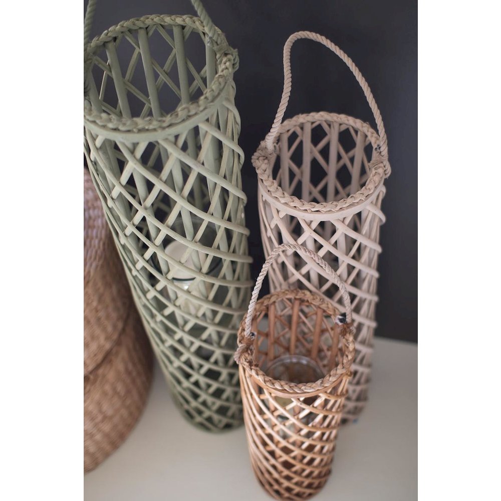 Set Of Three Willow Lanterns With Glass Inserts - One Each