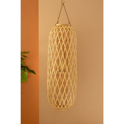 Tall Oval Willow Lantern with Glass Insert - Natural 47"t