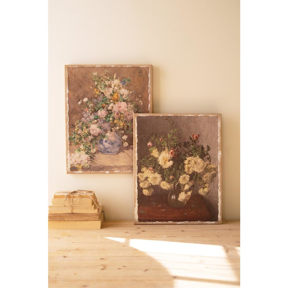 Set of Two Canvas Paint Over Print Flowers