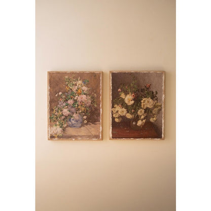 Set of Two Canvas Paint Over Print Flowers