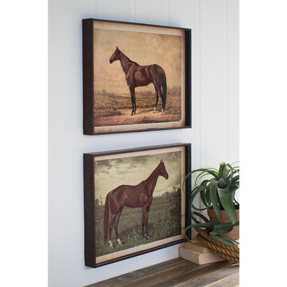 Set Of Two Horse Prints Under Glass