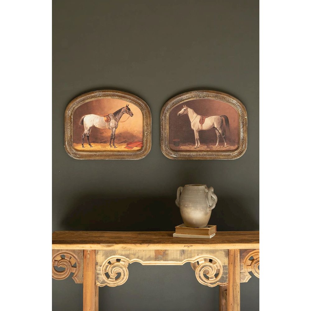 Set Of Two Framed Horse Prints Under Glass