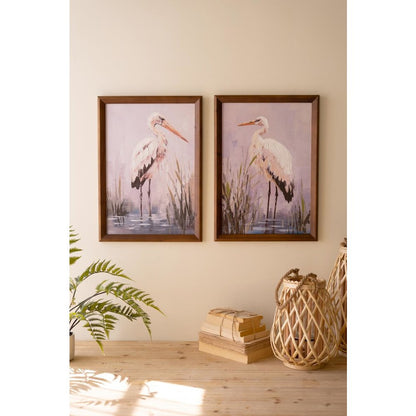 Set of Two Framed Paint Over Print Herons