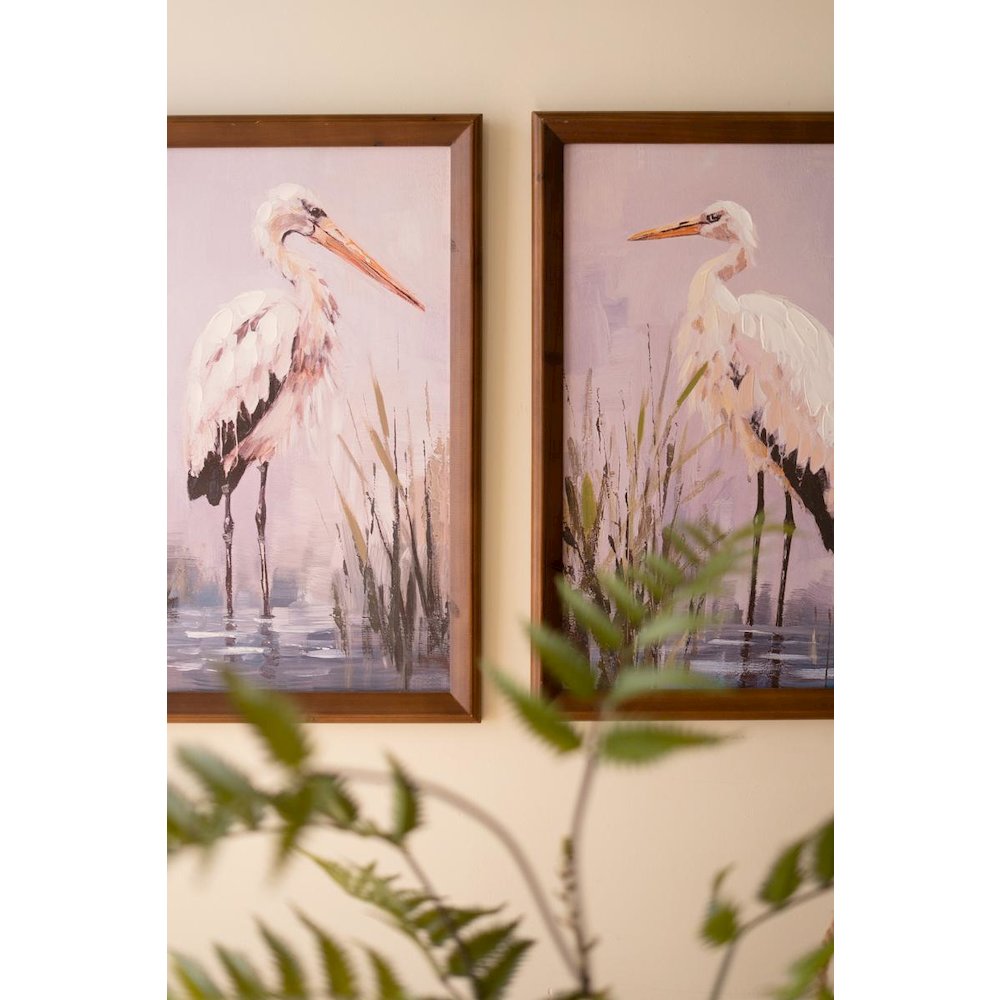Set of Two Framed Paint Over Print Herons