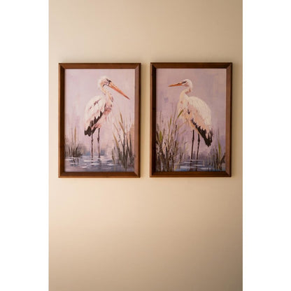 Set of Two Framed Paint Over Print Herons