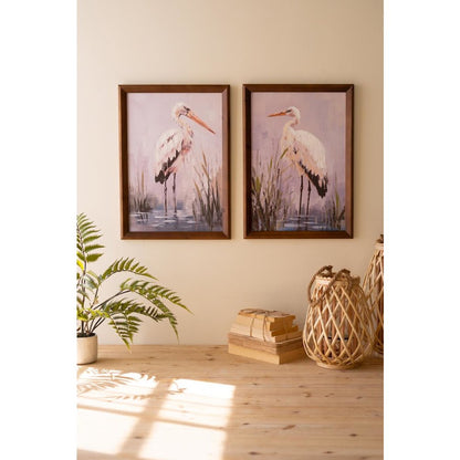 Set of Two Framed Paint Over Print Herons