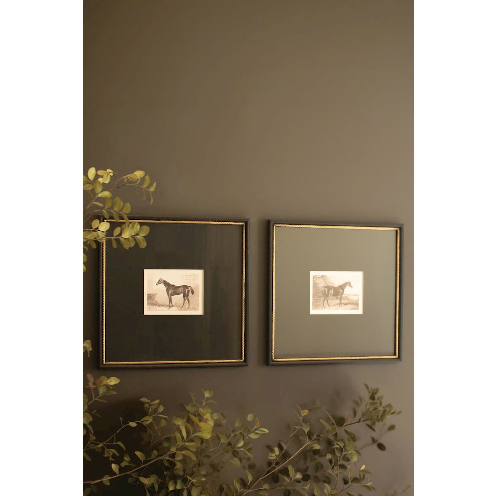 Set of Two Framed Horses Print Under Glass