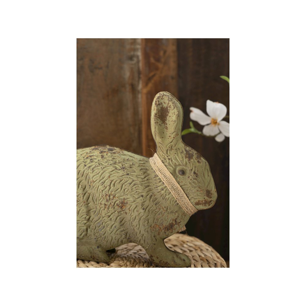 Set Of Two Painted Metal Rabbits - Green And White