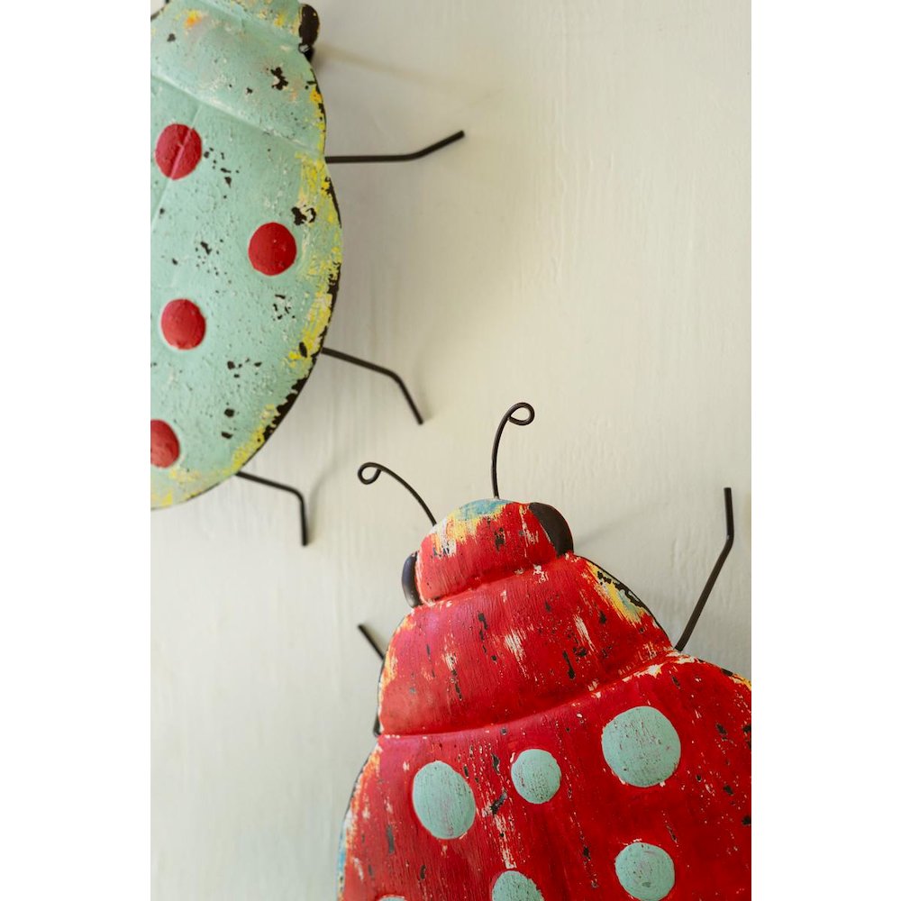 Set Of Two Painted Metal Lady Bug Wall Art
