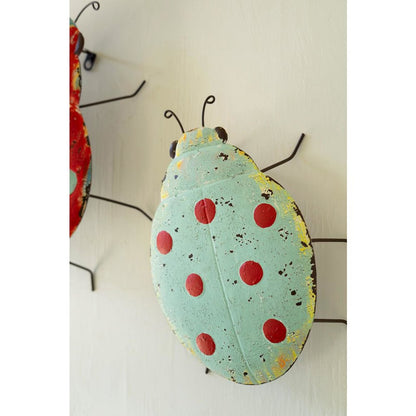 Set Of Two Painted Metal Lady Bug Wall Art
