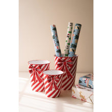 Set of 3 Painted Metal Red White Stripe Christmas Planters