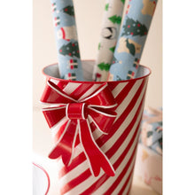Set of 3 Painted Metal Red White Stripe Christmas Planters