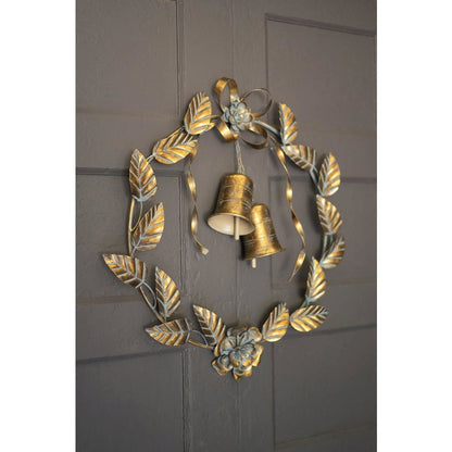 Antique Brass Christmas Wreath Leaves And Bells