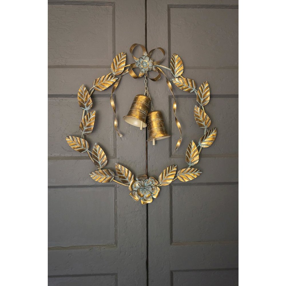 Antique Brass Christmas Wreath Leaves And Bells