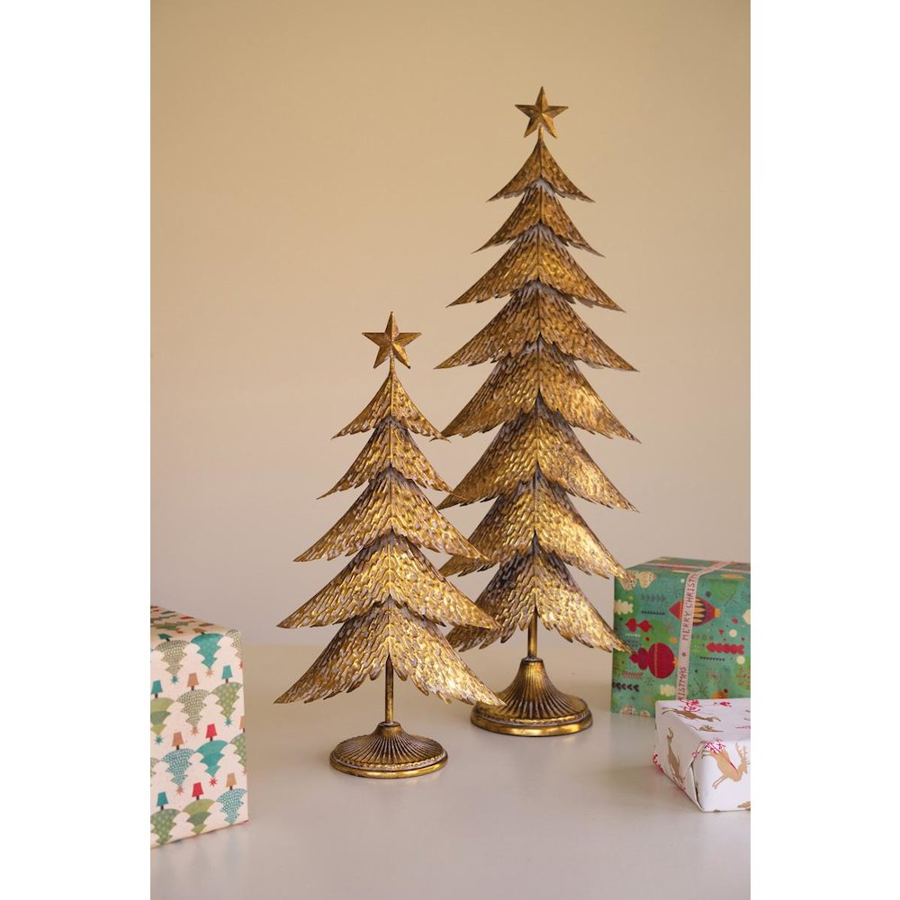 Set Of Two Antique Gold Christmas Trees