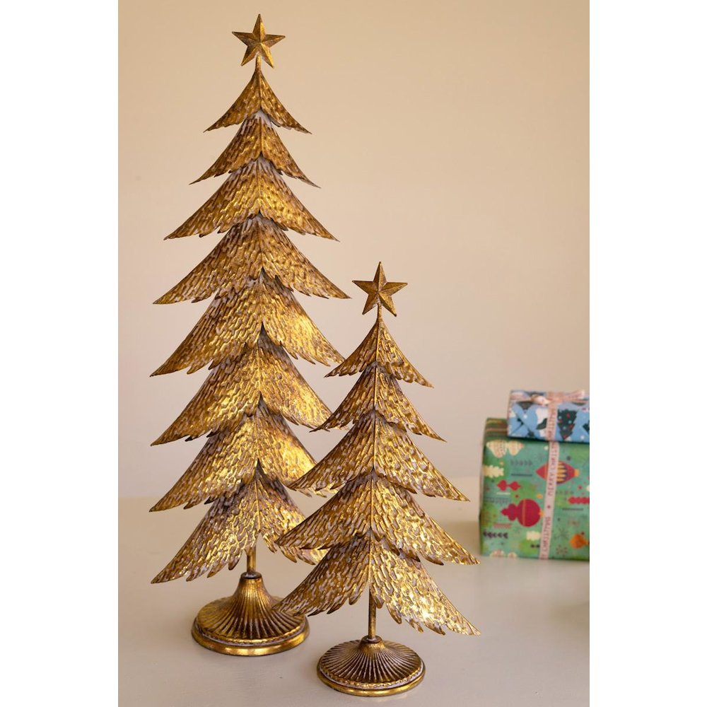 Set Of Two Antique Gold Christmas Trees