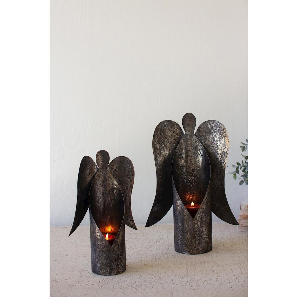 Set Of Two Rustic Metal Angel Candle Holders