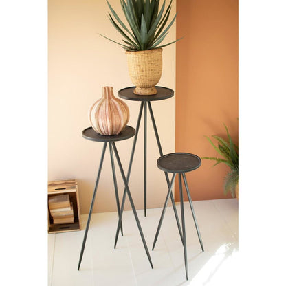 Set Of Three Tall Painted Metal Display Stands