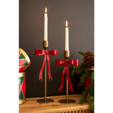 Set of Two Metal Christmas Bow Taper Candle Holders