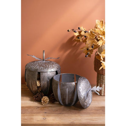 Set of Two Rustic Metal Acorn Containers