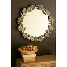 Round Rustic Framed Mirror with Leaf Detail