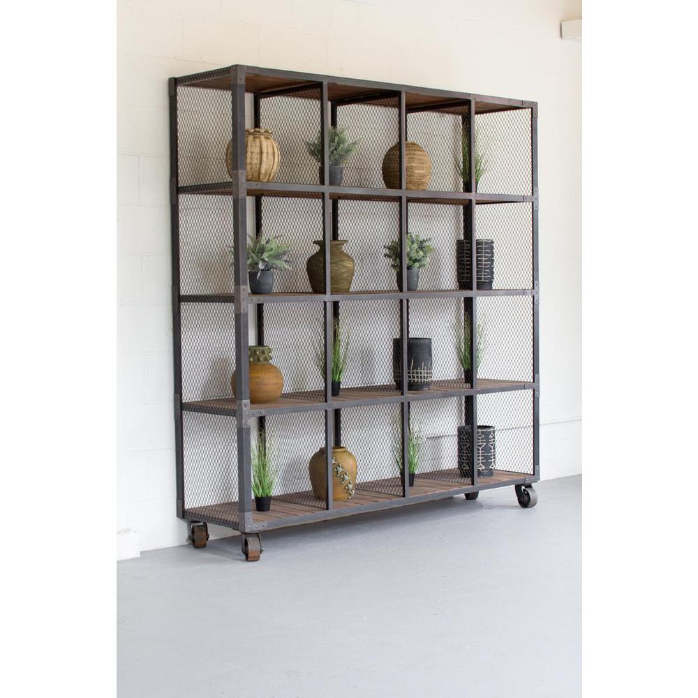Raw Metal And Recycled Honey Wood 16 Cube Display Unit