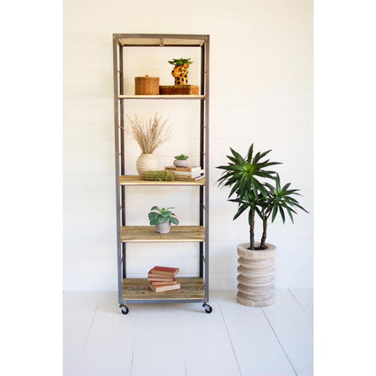 Tall Shelving Unit With Adjustable Recycled Wood Shelves