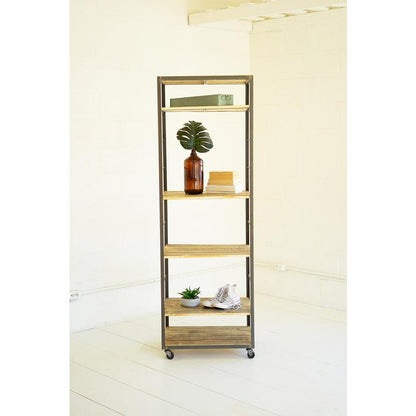 Tall Shelving Unit With Adjustable Recycled Wood Shelves