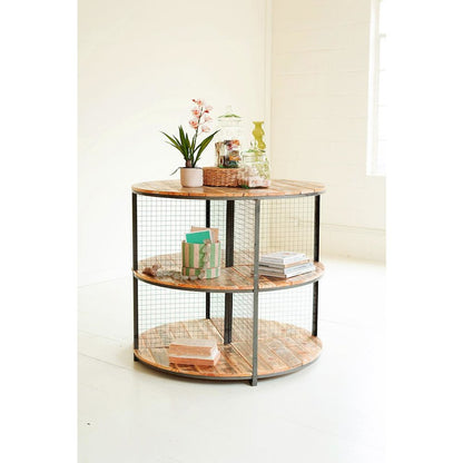 Round Iron And Wood Three Tiered Display Unit