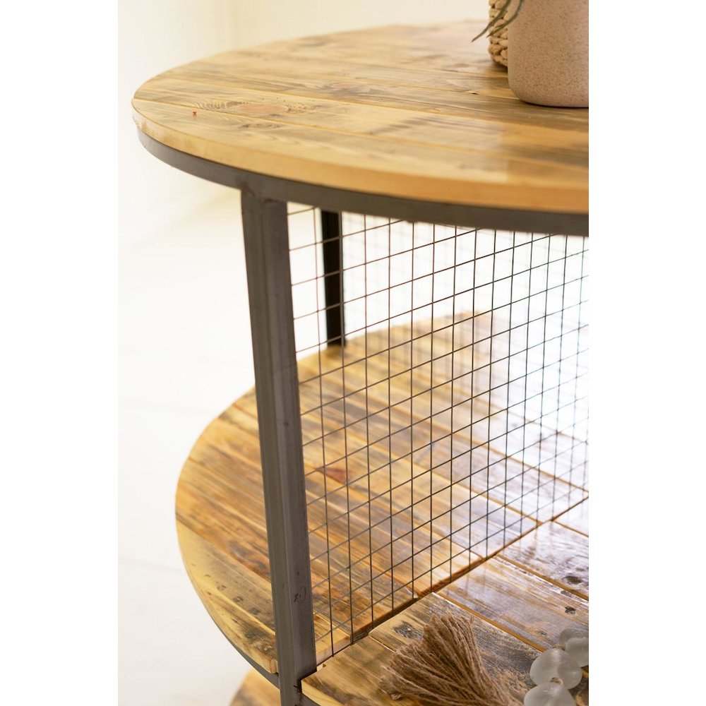 Round Iron And Wood Three Tiered Display Unit