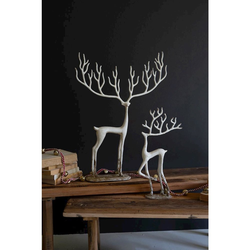 Set Of Two White Cast Iron Deer