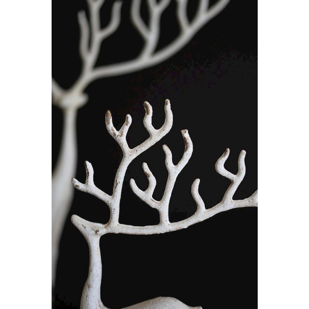 Set Of Two White Cast Iron Deer