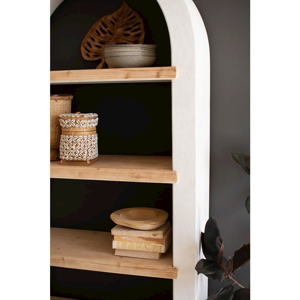 Textured Arched Shelving Unit With Four Wooden Shelves