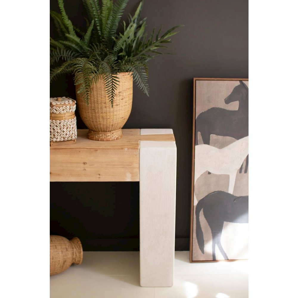 Textured Console With Wooden Top