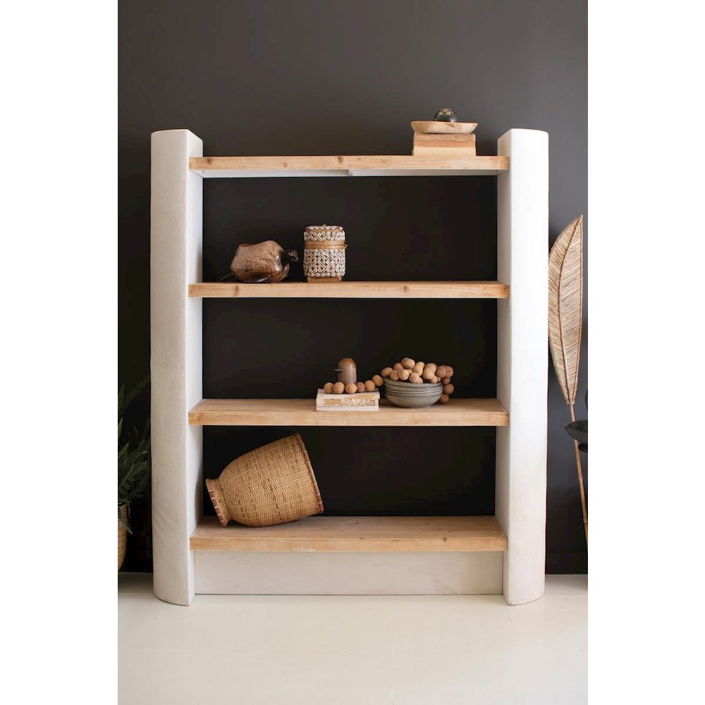 Textured  Shelving Unit With Four Wooden Shelves #1