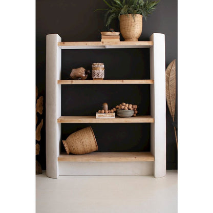 Textured  Shelving Unit With Four Wooden Shelves #1