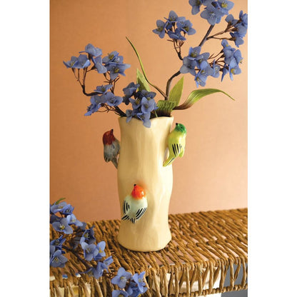 Ceramic Log Vase With Colorful Birds