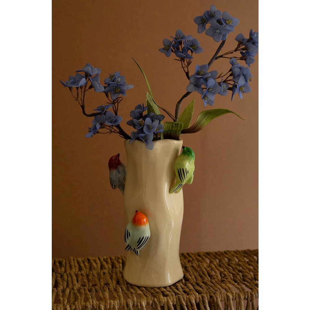 Ceramic Log Vase With Colorful Birds