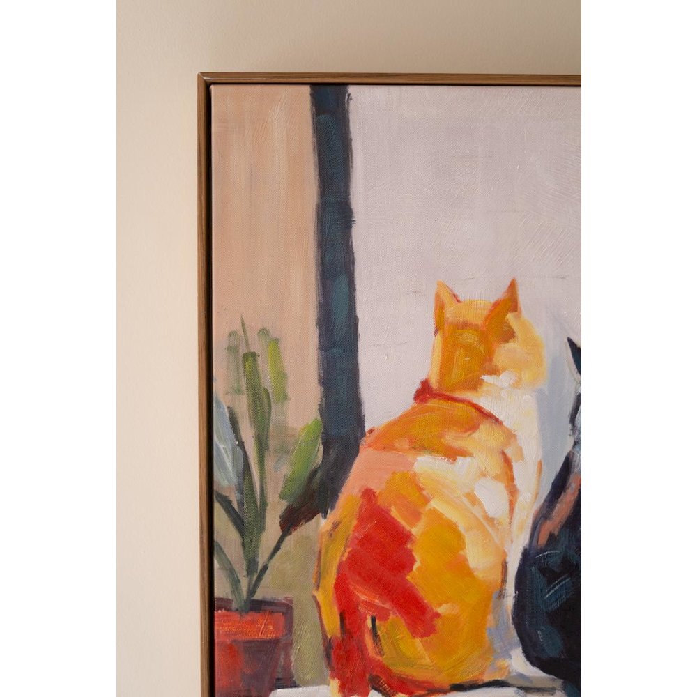 Framed Paint Over Print Two Cats